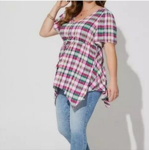 NWOT TORRID 3X Rayon Slub Sharkbite Babydoll Flutter Sleeve Top